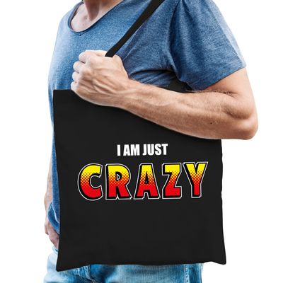 Katoenen tas / shopper zwart I am just crazy heren