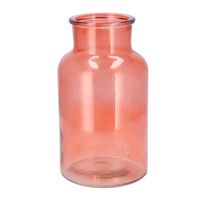 DK Design Bloemenvaas melkbus fles - helder glas koraalroze - D15 x H26 cm   -