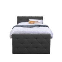 Leen Bakker - Boxspring Met Voetbord Liv Geruit - Antraciet - 120x200 Cm - Slanke Poot - Stof - Grijs