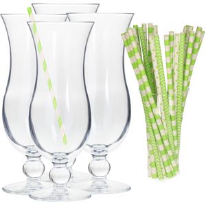 Cocktail set van 4x cocktail glazen en 100x rietjes - 440 ml - groen