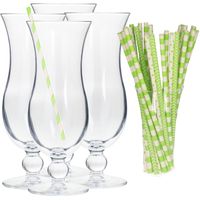 Cocktail set van 4x cocktail glazen en 100x rietjes - 440 ml - groen