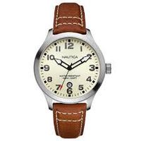 Nautica horlogeband A12563G Leder Cognac 24mm + wit stiksel - thumbnail