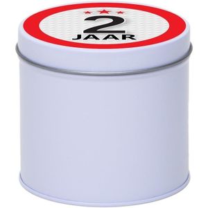 Cadeau/kado wit rond blik 2 jaar 10 cm