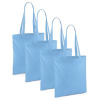 Draagtasje met hengsels - 4x - lichtblauw - 42 x 38 cm - katoen - 10 liter - boodschappen - gymtas