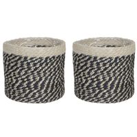 2x stuks naturel zwart rotan planten pot mand van gedraaid jute/riet H20 en D20 cm - thumbnail