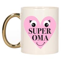 Cadeau koffie/thee mok voor Oma - goud - Super Oma hartje - keramiek - 300 ml