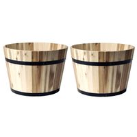 Plantenbak/bloempot - 2x - Half Barrel - acacia hout - D37 x H26 cm