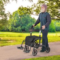 Rollator Opvouwbaar en Licht met Zitting 2-In-1 Rolstoel & Reisrollator Loophulp 6-Voudig in Hoogte Verstelbaar Wandelwagen (Zwart) - thumbnail