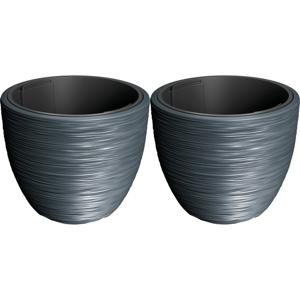 Plantenpot/bloempot Furu Stripes - 2x - buiten/binnen - kunststof - antraciet - D32 xx H39