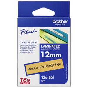 Brother TZe-B31 Labeltape signaalkleur Tapekleur: Signaaloranje Tekstkleur: Zwart 12 mm 5 m