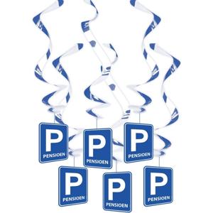 Feest versiering Pensioen slinger - 6x stuks - rotorspiralen - hangdecoraties - blauw - 70 cm