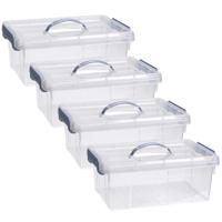 Opslagbox AZUL serie - 4x - met deksel - transparant - 12.5 liter - 40 x 30 x 16 cm - kunststof