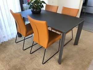 Set van 4 leren eetkamerstoelen - met designpoot - geel leer - Echt leer, Industrieel, ontdek de vele Leersoorten en Kleuren bij ShopX