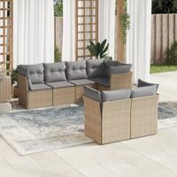 7-delige Loungeset met kussens poly rattan beige