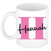 Naam mok Hannah - roze - wit - keramiek - 300 ml - verjaardag/cadeau beker