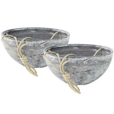 Ter Steege Plantenpot - Set van 2x stuks - hangend - grijs - kunststof - 25 x 12 cm - Voor buiten