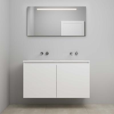 On-Line Badkamermeubelset - 120 cm - Voorgemonteerd - Greeploos 2 Deuren - Acryl Wastafel - Kraangat naar Keuze - Spiegel met LED-Verlichting - Hoogglans Wit