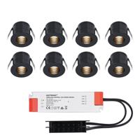 Set van 8 Betty LED Mini Inbouwspots met Trafo - 12 Volt 3 Watt 140 lumen - Verzonken - Plat 37mm - 2700K - IP44 waterdicht - Niet Dimbaar - Zwart