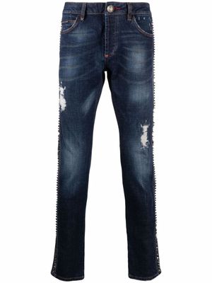 Philipp Plein jean droit à effet usé - Bleu