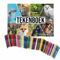 Schetsboek Dieren liefhebbers A4 50 paginas met 50 viltstiften - Schetsboeken - thumbnail