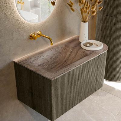 Badmeubel Mondiaz Kurve-Dlux | 85 cm | Meubelkleur Shadow | Wastafelkleur Oza | Solid surface | Wasbak linker zijde spoelbak | Zonder kraangat(en)