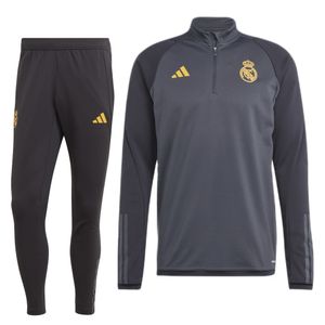 adidas Real Madrid Trainingspak 1/4-Zip Europees 2023-2024 Donkergrijs Zwart Goud