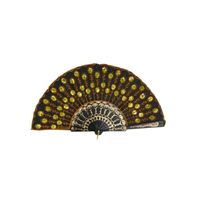 Spaanse handwaaier - zwart/goud - pailletten - kunststof/polyester - 24 x 44 cm   - - thumbnail