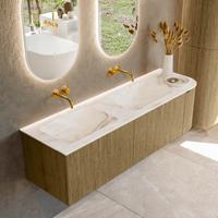 Badmeubel Mondiaz Kurve-Dlux | 155 cm cm | Meubelkleur Dusk | Wastafelkleur Frappe | Solid surface | Dubbel / Links spoelbak | Zonder kraangat(en)
