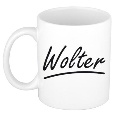 Wolter Naam koffiemok - beker - met sierlijke letters - wit - 300 ml - Cadeau - Heren Wolter Naam koffiemok - beker - met sierlijke letters - wit - 300 ml - Cadeau - Heren