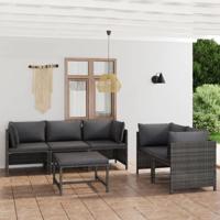 6-delige Loungeset met kussens poly rattan grijs