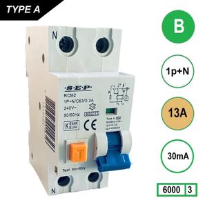SEP Aardlekautomaat 13A B Kar 30mA 2 polig 36mm RCM2 Kema Keur 230V automaat en aardlek in een