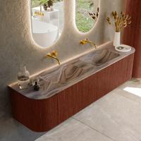 Badmeubel Mondiaz Kurve-Dlux | 180 cm | Meubelkleur Ruby | Wastafelkleur Sombra | Solid surface | Wasbak beide zijden spoelbak | Zonder kraangat(en)