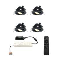 Set van 4 Sienna LED Mini Inbouwspots met trafo - 12 Volt 3 Watt 200 lumen - Dimbaar - Kantelbaar - Plat 30mm - 2700K - IP44 waterdicht - Zwart