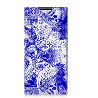 Mobiel BookCase Samsung Galaxy S22 Ultra Angel Skull Blauw