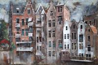 Schilderij - Metaalschilderij - Grachten panden 80x120cm