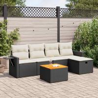 6-delige Loungeset met kussens poly rattan zwart