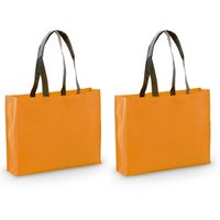 2x stuks draagtassen/schoudertassen/boodschappentassen in de kleur oranje 40 x 32 x 11 cm