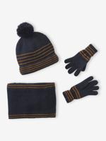 Geruite jongens babyset muts + snood + wanten/handschoenen chambrayblauw