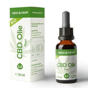 Biologische CBD Olie Puur 2,5%, 30 ml MediHemp