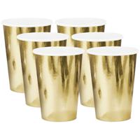 Verjaardag drinkbekers - goud - 6x - karton - 220 ml - tafel feestartikelen - wegwerp - thumbnail