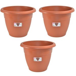 Set van 3x stuks terra cotta kleur ronde plantenpot/bloempot kunststof diameter 45 cm