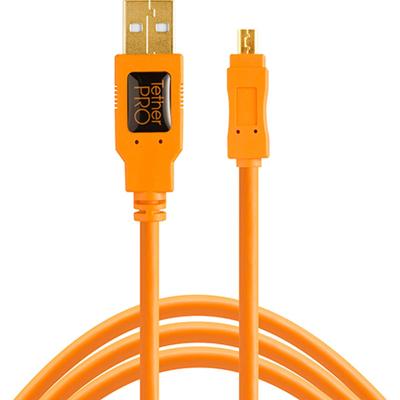 Tethertools TetherPro USB 2.0 to Mini-B 8-Pin, 15' (4.6m), High-Visibility Orange