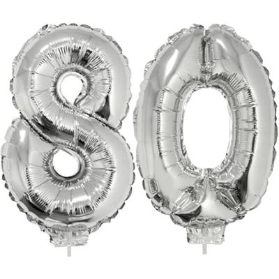 80 jaar leeftijd feestartikelen - versiering cijfers - ballonnen op stokje - van 41 cm