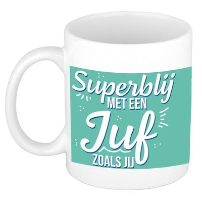 Superblij met een juf als jij cadeau mok/beker wit 300 ml