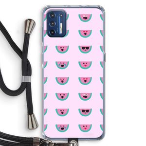 Smiley watermeloenprint: Motorola Moto G9 Plus Transparant Hoesje met koord