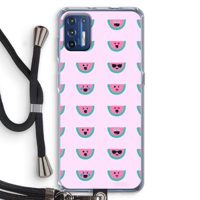 Smiley watermeloenprint: Motorola Moto G9 Plus Transparant Hoesje met koord
