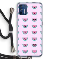 Smiley watermeloenprint: Motorola Moto G9 Plus Transparant Hoesje met koord