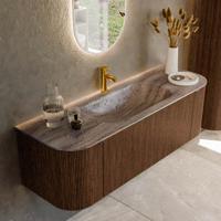 Badmeubel Mondiaz Kurve-Dlux | 140 cm | Meubelkleur Walnut | Wastafelkleur Oza | Solid surface | Wasbak midden spoelbak | 1 kraangat