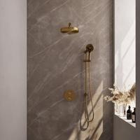 BRAUER Stripe Thermostatische Inbouw Regendouche - 3-weg - rond - SET 46 - 25cm douchekop - rechte muurarm - 3-standen handdouche - doucheslang - geïntegreerde glijstang - goud geborsteld PVD 5-GG-455