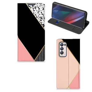 OPPO Find X3 Neo Stand Case Zwart Roze Vormen